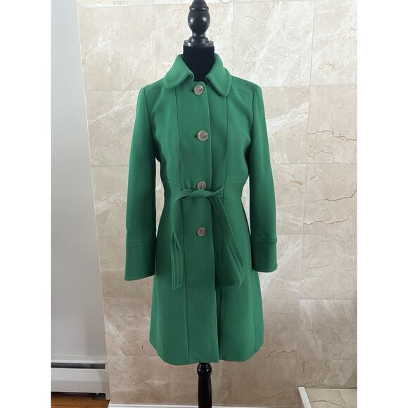 VTG J.Crew Belted Wool Lady Day Coat P8 Kelly Green, Classic Preppy Jenna Lyons - Picture 3 of 15
